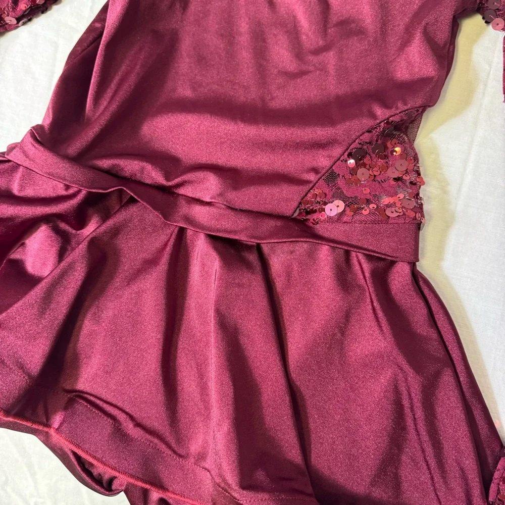 Weissman Burgundy Sequin Lace Dance Costume LC Competition Leotard‎ Dress